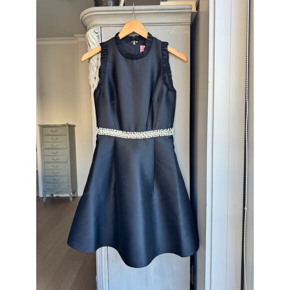 Kate Spade New York Dress Sz 0 Black Satin Mini Sleeveless Pearl Crystal Trim - Picture 13 of 13